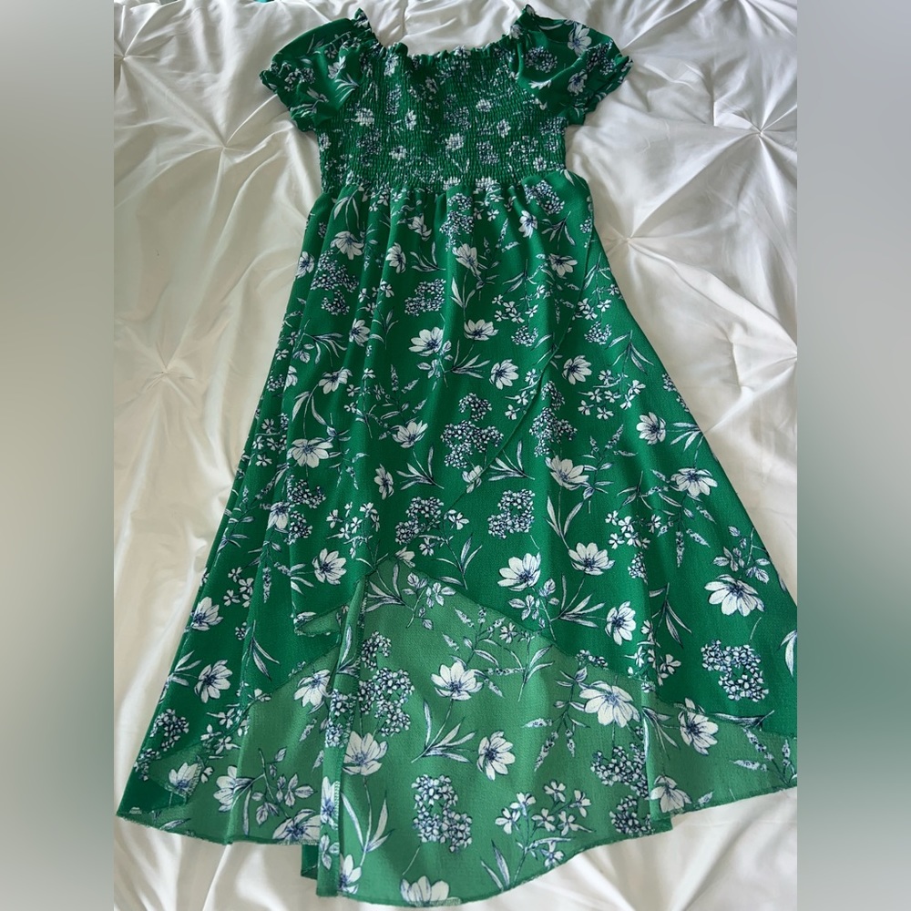 Green Flower Print Flowy Dress
